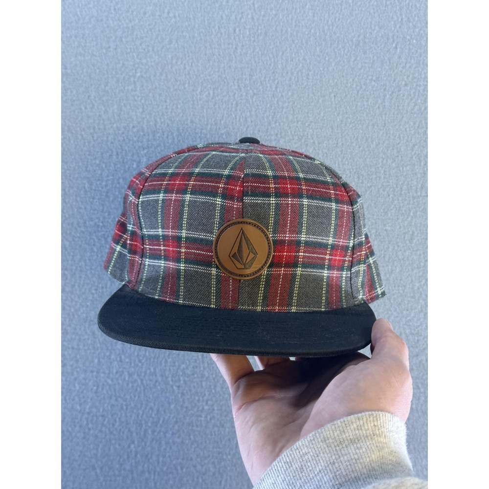 Volcom Plaid Snap Back Hat Mens One Size Red Black Brim Twill Logo